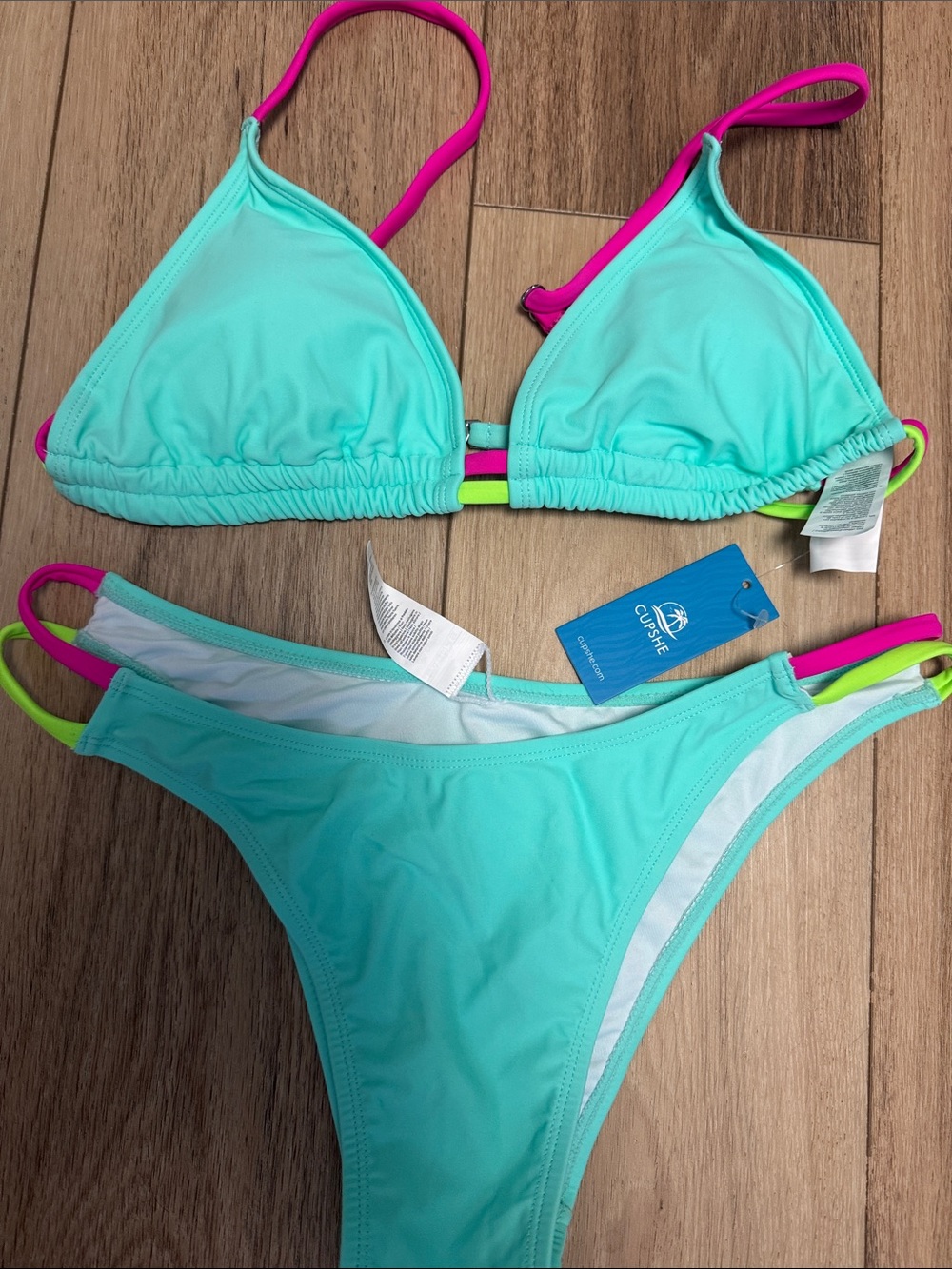Cupshe Turquoise Bikini with Pink and Neon Accents